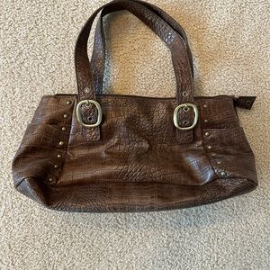 Brown Faux Leather Purse Bag Brass Buckles